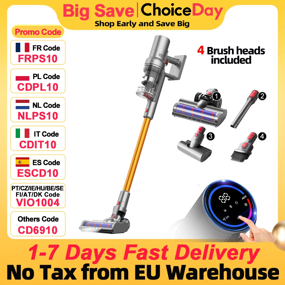 ABIR-aspirateur sans fil VC205, 27000PA, poignées anti-poussière intelligentes, grand écran tactile, pour la maison des animaux domestiques