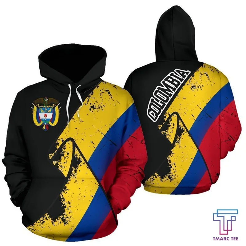 3d Print Colombia Flag National Emblem Graphic Sweatshirt Hoodie For Men Clothes Casual Mens Long Sleeve Tracksuit Coat Tops