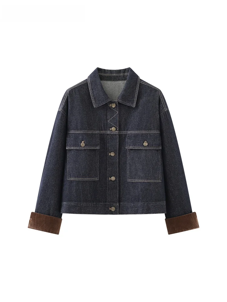 

La Chapelle, повседневная джинсовая куртка с воротником, женская свободная посадка, винтажная синяя верхняя одежда, топ, осенний сезон, модный тренд