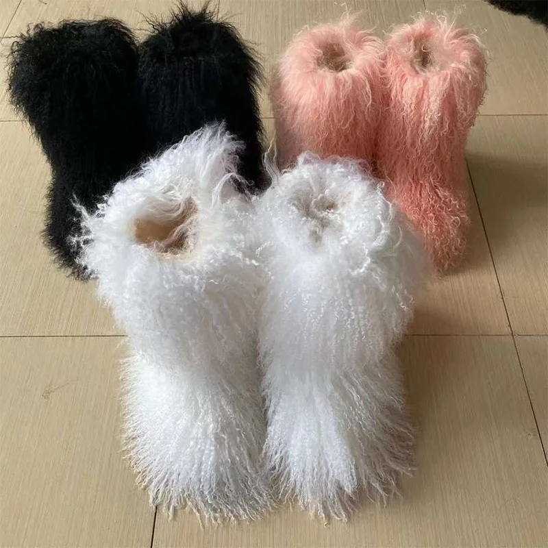 ZMPDXY New Arrival Designer Boots Winter Warm Women Snow Boots Mongolian Fluffy Fur Boots Thermal Boots Faux Fur Boots