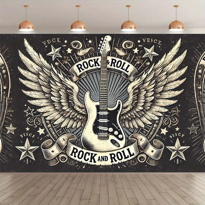 1 Stück 8 x 6 Fuß Rockgitarrenflügel-Polyester-Fotohintergrund, Mehrzweckdekoration, strapazierfähiges Polyester