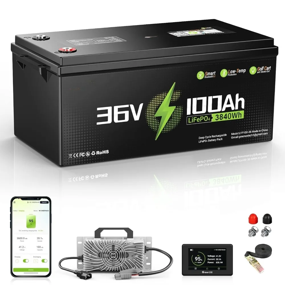 

36V 100Ah Lithium Golf Cart Battery, 36V LiFePO4 Battery, Built-in 200A BMS, Golf Cart Batteries with Bluetooth APP, Customized