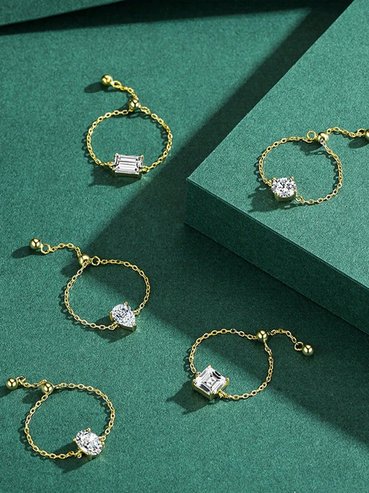 Verstellbarer Ring aus 925er-Sterlingsilber, rund, oval, Wassertropfenform, Zirkon-Kette, für Damen, Jahrestag, hochwertiger edler Schmuck – Detail 5