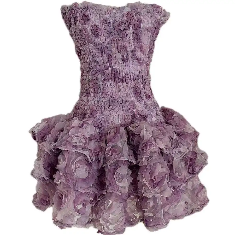 3D Bloem Formele Avond Taart Jurk Vrouwen Zomer Tule Korte Jurken Party Girl Verjaardag Mini Baljurk Corset Mini Vestidos