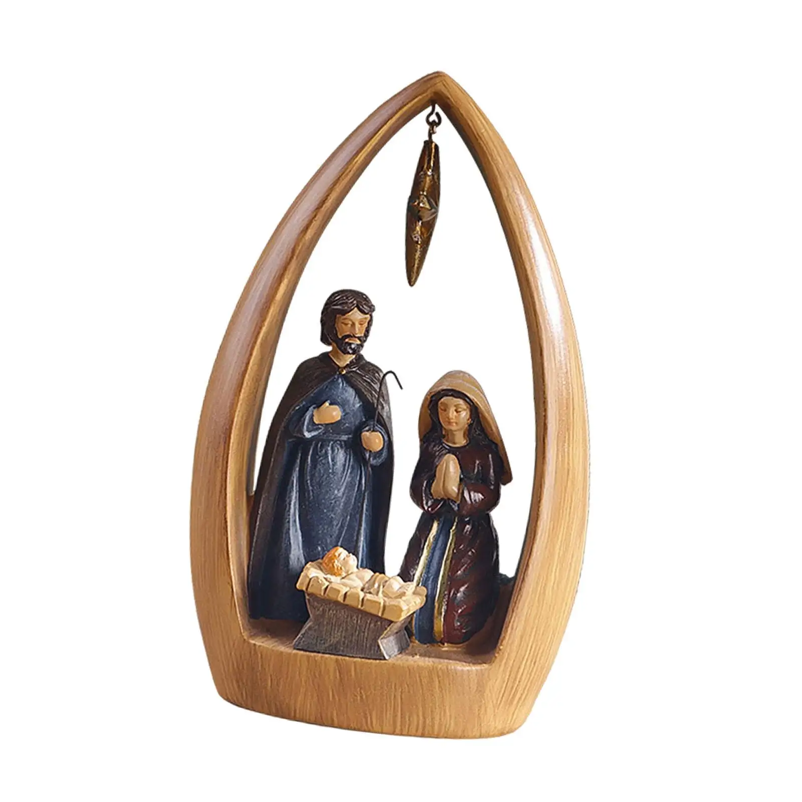 Nativity Scene Figurine Religious Gift Resin Jesus Birth Decoration Tabletop Sculpture for Home Indoor Desk Office Bookshelf