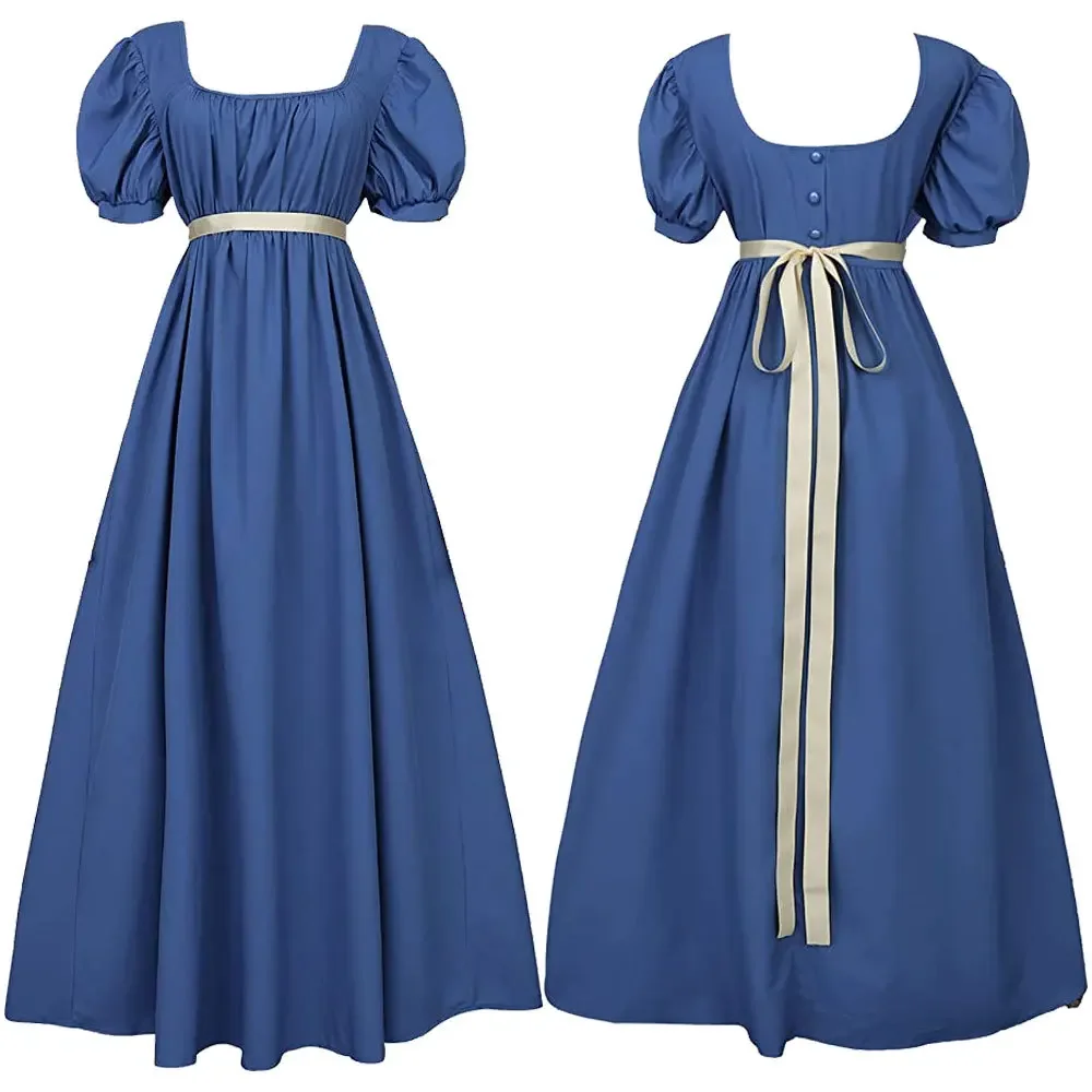 Bridgeton Cosplay Vintage Regent Dress Women's Dress with Satin Embellishment and Ruffled Fluffy Sleeves Empire Waist Dress Tea