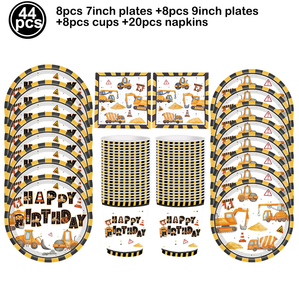 Construction Birthday Decorations Disposable Tableware Happy Birthday Banner Construction Birthday Party Supplies for Kids Boys