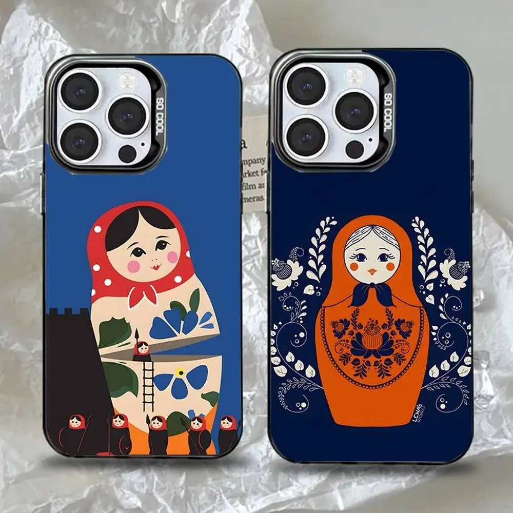 

Russian Art Matryoshka Phone Case For iPhone 16,15,14,13,12,11,Pro,Max,Plus,Mini,XS,SE Anti Fall Black Matte Hard Bumper