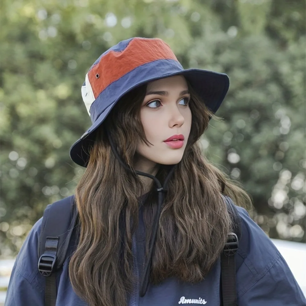 Unisex Color Block Vintage Bucket Hat - Wide Brim Waterproof Boonie Hat, Sun Protection for Summer Outdoor Beach Travel Fishing