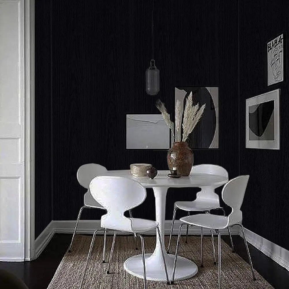 Black Wood Grain Self-Adhesive Wallpaper Waterproof Wall Stickers Furniture Kitchen Cabinet Decoration Renovation