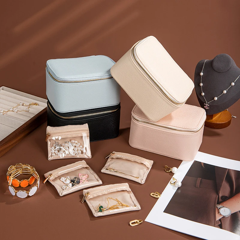 حقيبة تنظيم مجوهرات السفر، حقائب المجوهرات لتخزين المجوهرات مع 8 أكياس مخملية شفافة بسحاب للسفر والأقراط #2