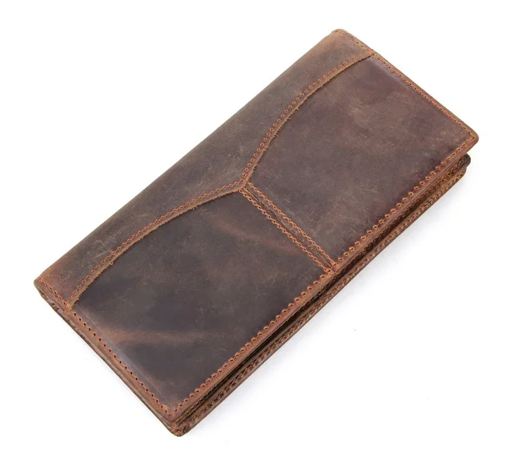 Nesitu Long Size Vintage Brown Crazy Horse Leather Real Genuine Leather Men Wallets Cowhide Man Purse #M8059