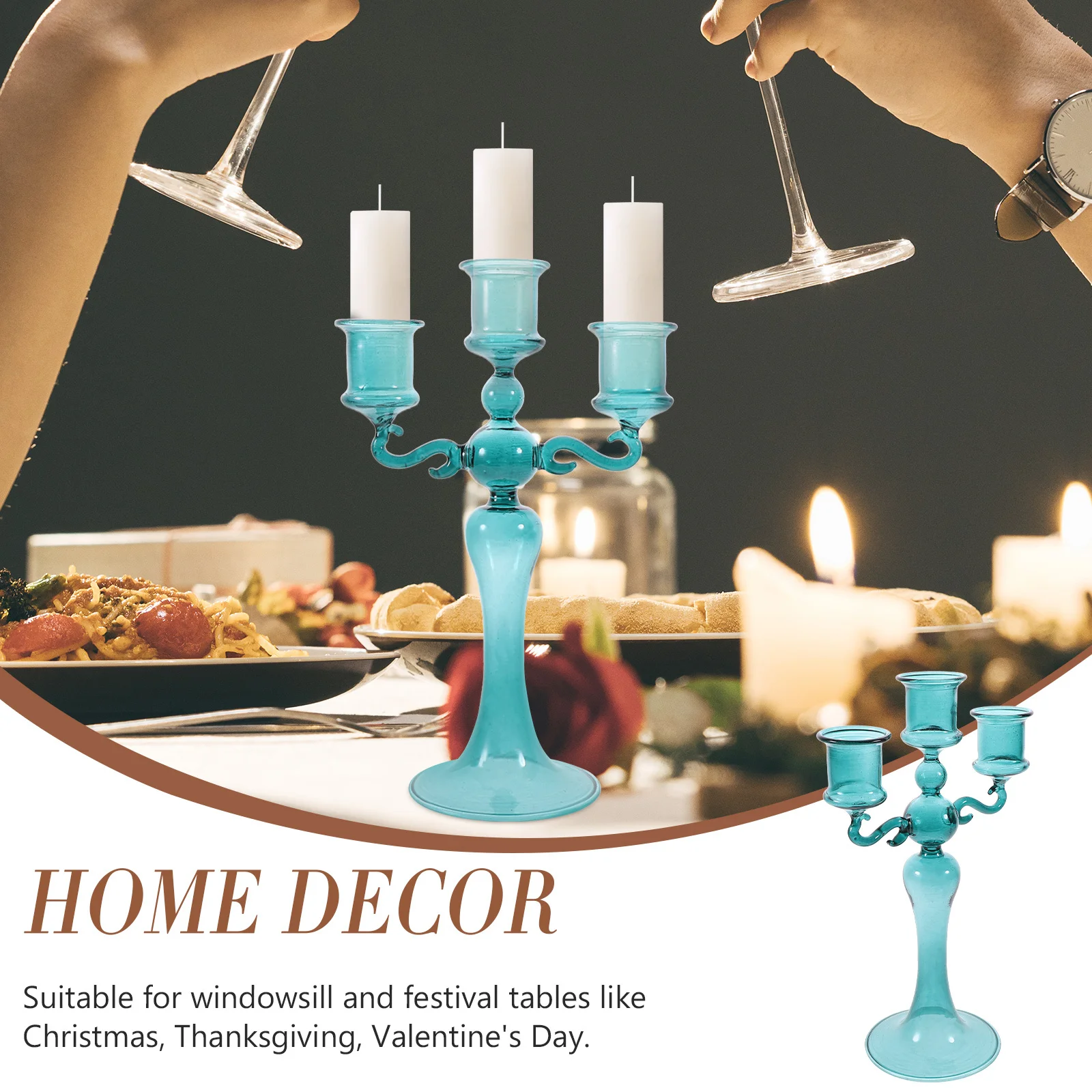 

Clear Glass Multi-Head Holder Desktop Candlestick Weighted Stable Base Suitable for Table Living Room Decor