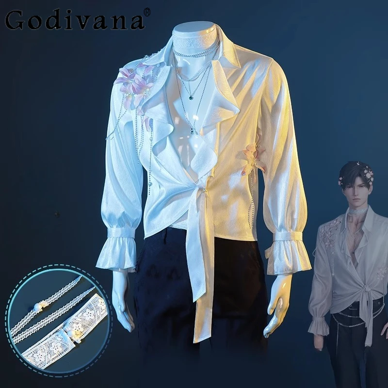 

Love and Deepspace Cosplay Blouse Men Spring and Flower Outfit Top Game Mens White Suit Halloween White Couple Shirt