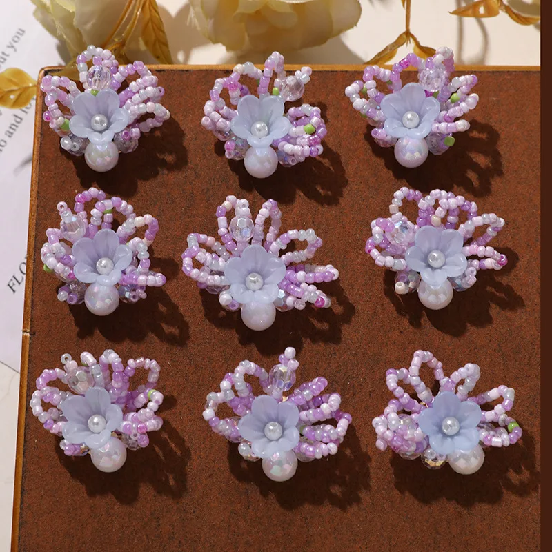 Shoe Charms 1 Piece Purple Frosted Beaded Lily Hollow Flower DIY Cute Decor for Jelly Clog Sandals Princess Crystal Korean