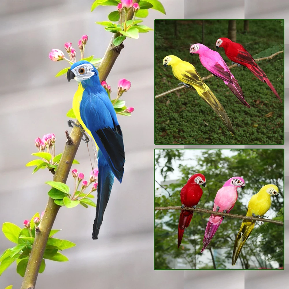 28cm Handmade Foam Feather Artificial Parrot Imitation Bird Model Figurine Foam Birds Parrot Home Garden Decoration Ornament