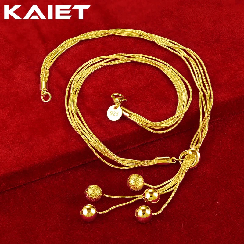 

KAIET 925 Sterling Silver Five Snake Chain Smooth Matte Beads Necklace Plated With 18K Gold Wedding Party For Women Fine Jewelry