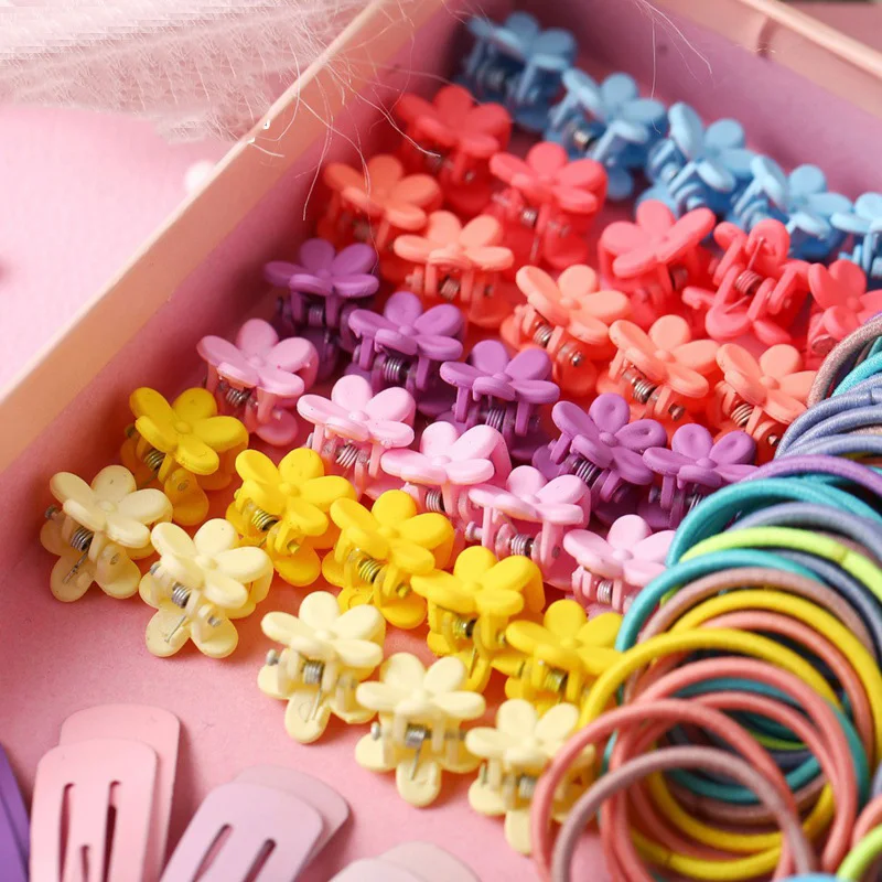 1Set/Lot Girls Hair Accessories Simple Hairpin Headrope Gift Flower Hair Clip Elastic Disposable Rubber Band Mini Claw Headdress