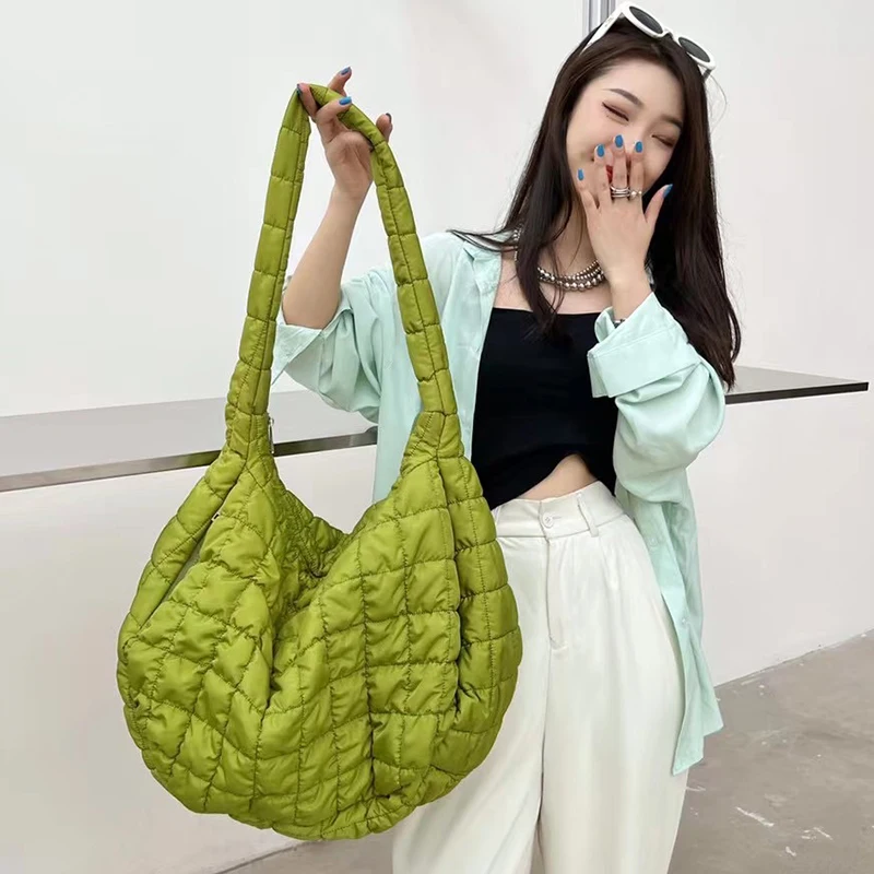 Casual Padded Big Tote for Women Pleated Large Handbag Fashion Shoulder Crossbody Bags Female High Quality Underarm Bag Purses