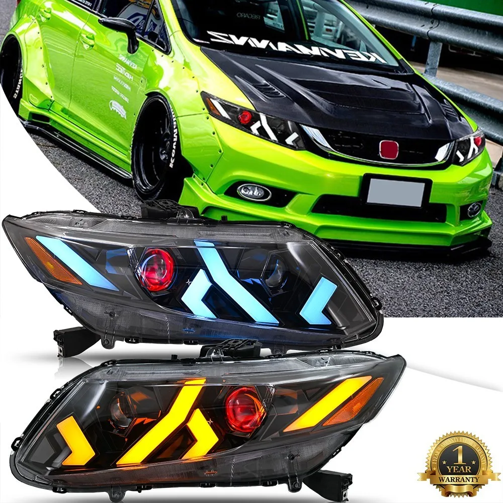 

1 комплект светодиодных фар Demon Eyes в сборе для Honda Civic 2012-2015 годов, передние фары в сборе, пара указателей поворота, передние фары