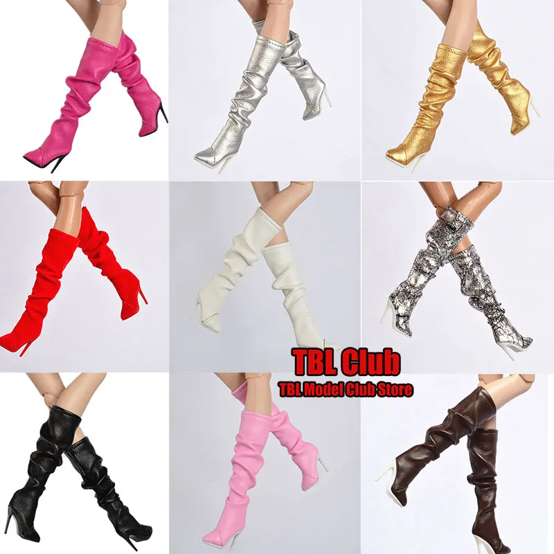 

In Stock 1/6 Scale Female Soldier Pleated Long High Heels Pointed Boots Model Accessories For 12inch Action Figure Doll