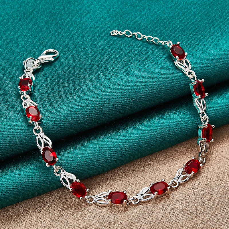 925 Sterling Silver Red AAA Zircon Rabbit Chain Bracelet For Women Fashion Party Engagement Wedding Birthday Gift Charm Jewelry