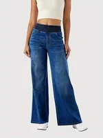 Jeans for Woman Y2k Jeans Baggy Jeans Stretchy Fabric Loose Straight Leg Ribbed Waist Design Modern Trousers Urban Fashion - Image 5