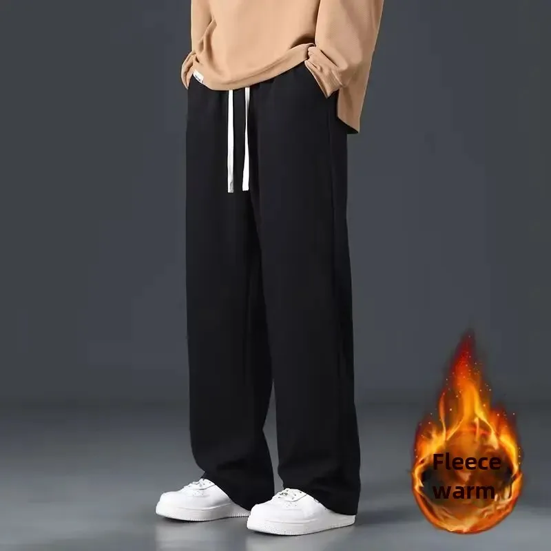 Versatile Casual Straight Leg Men's Pants Loose Fit Hong Kong Style Trendy 2024 Baggy Cuffed Bottoms For All Occasions