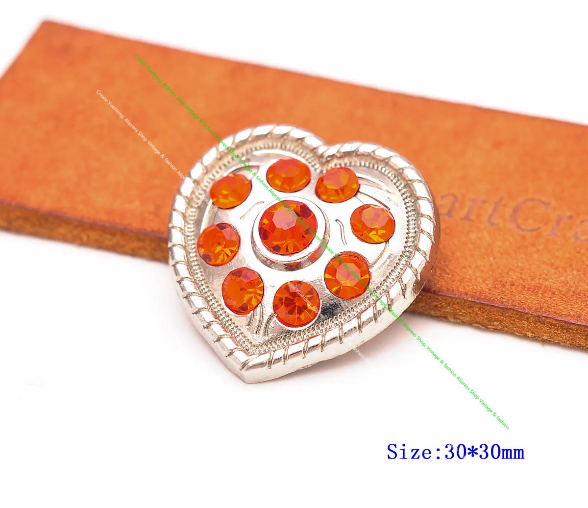 10X Western Orange Rhinestone Crystal Love Heart Flower Rope Side Leathercraft Belt Horse Saddle Shoe Bracelet Concho Screwback