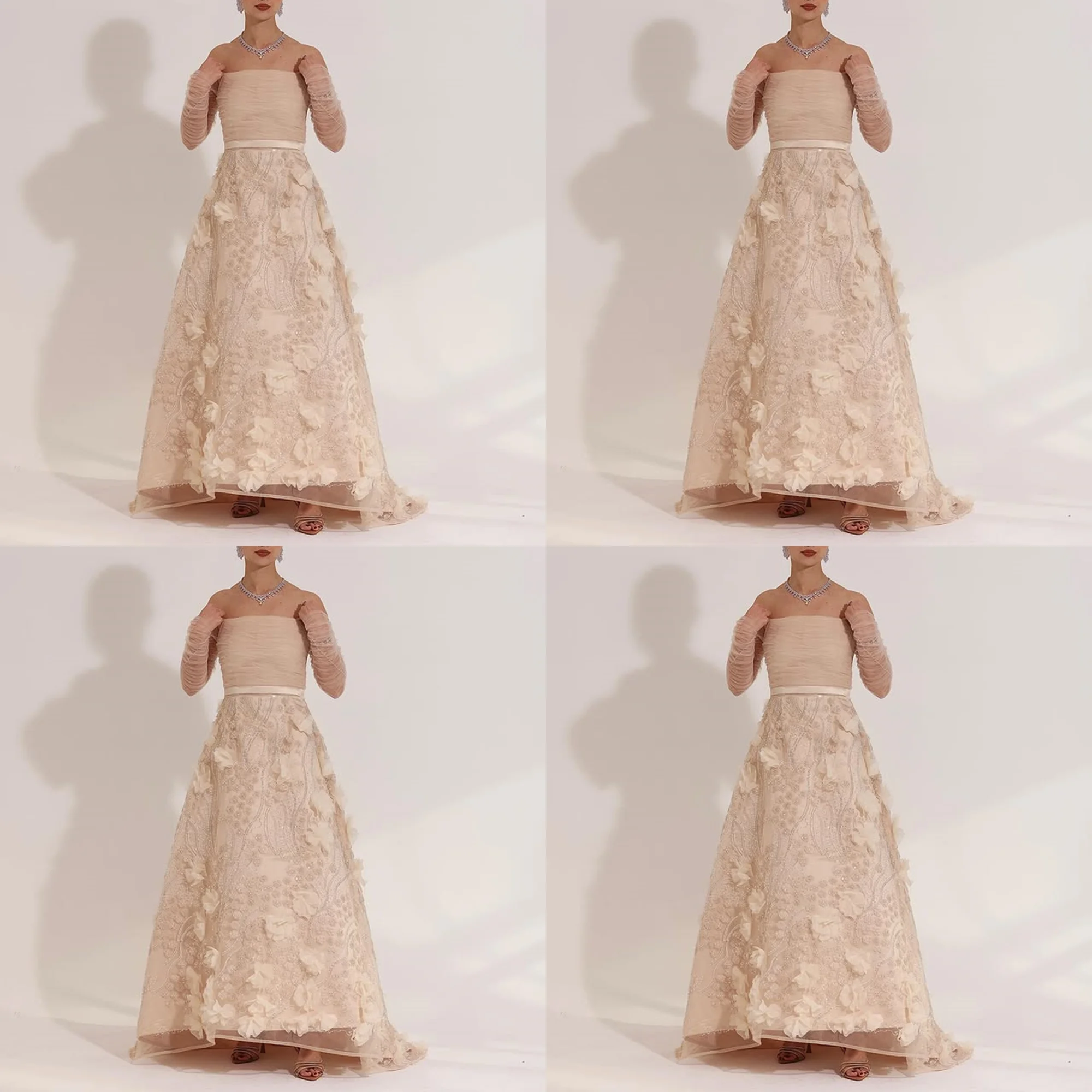 Anmutiges Brautjungfern-Partykleid mit U-Boot-Kragen, Tüll, Blumen-Pailletten, Spitze, A-Linie, bodenlang, Abendkleid mit Schnürung am Rücken, individuell gestaltet