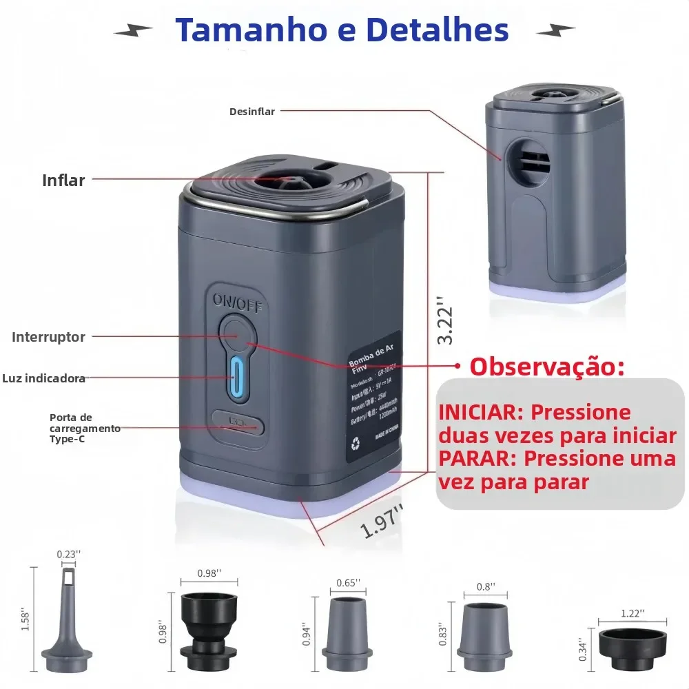 Mini Portable Air Pump 1200mAh USB Rechargeable Wireless/* Inflator Deflator for Camping Mattress Pool Float Boat Fast Inflation view 3