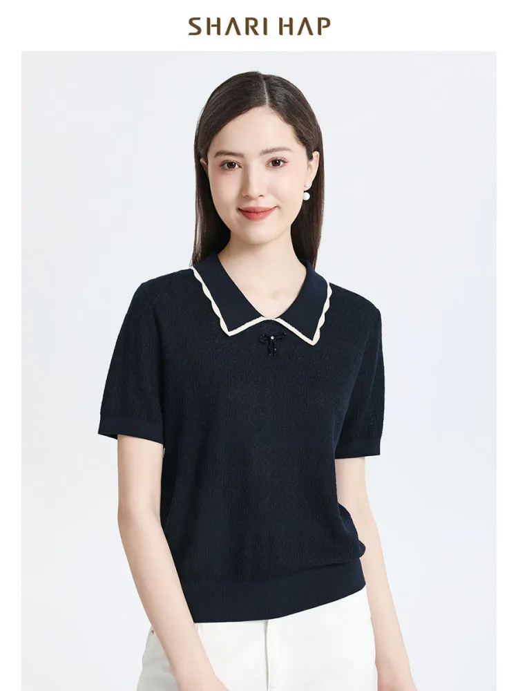 

Elegant Midlife Women's Knitted T-shirt Loose Short Sleeve Casual Style Summer New Arrival Comfortable Breathable Ladies Top