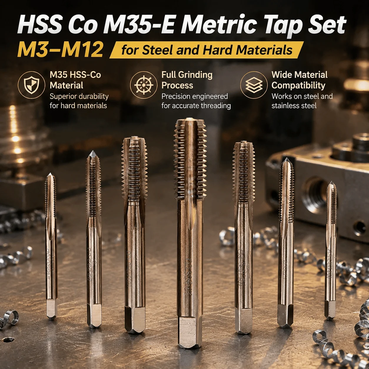 M35 HSS-Co Cobalt Metric Machine Tap For Stainless Steel Titanium Alloy Metal Threading Cutter Straight Flute Full Grinding Set
