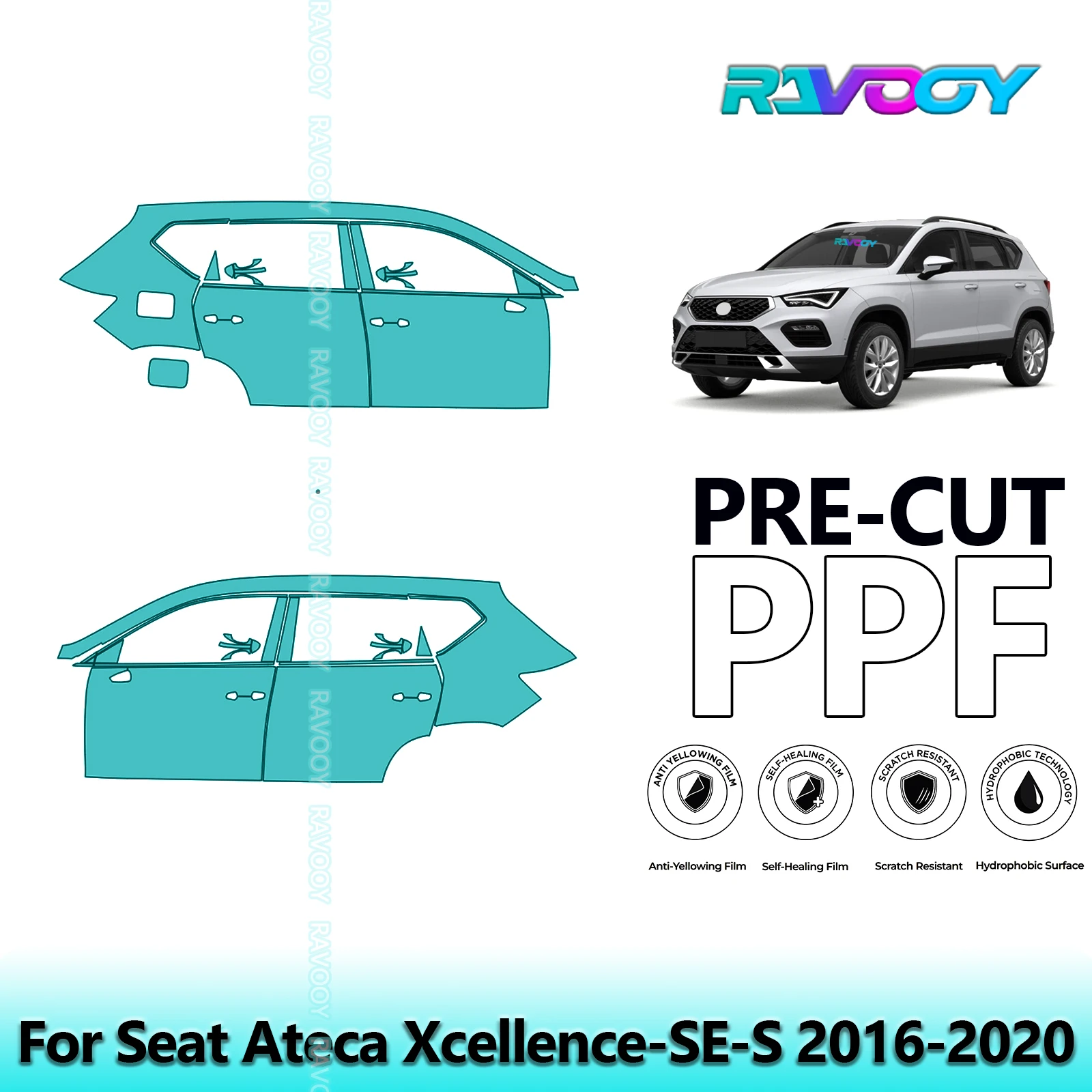 

For Seat Ateca Xcellence-SE-S 2016-2020 8.5mil Clear Matte Pre-Cut PPF Door & A/B Pillar Kit TPU Paint Protection Film Set
