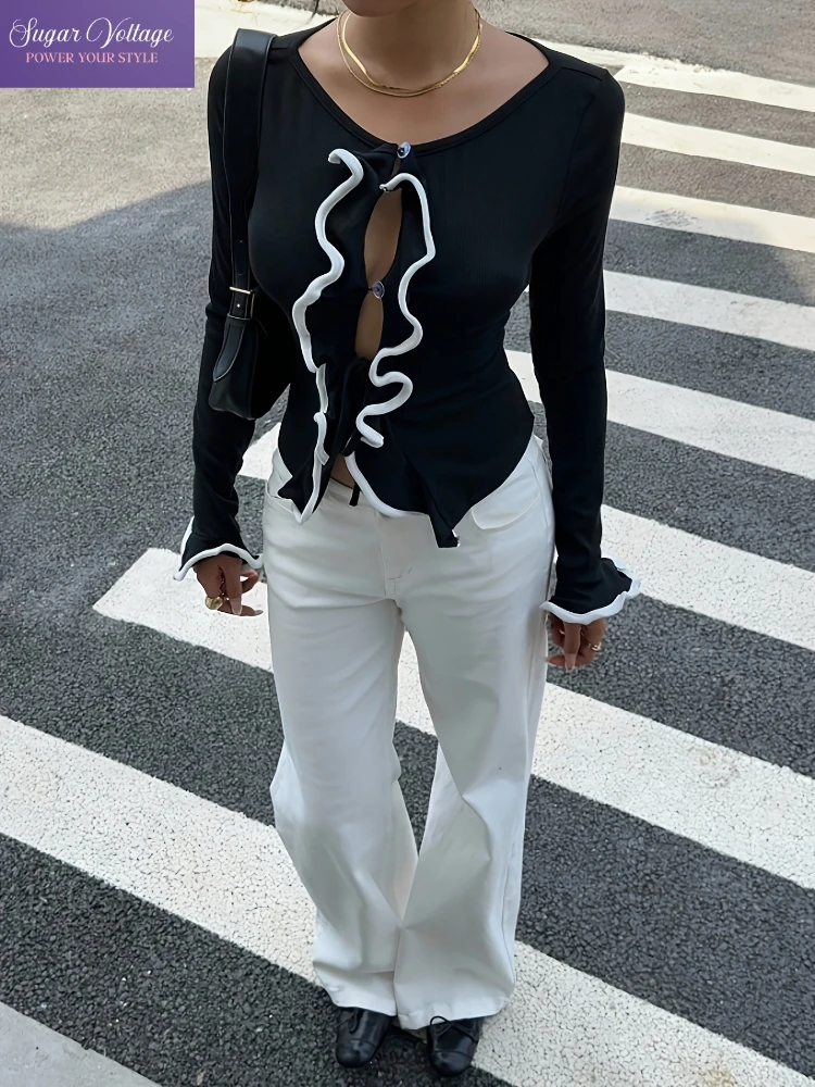 

Осень-зима Новые винтажные топы Y2k Harajuku Spice Girls Женские облегающие рубашки на пуговицах с длинными рукавами Пот Ретро Повседневная шикарная блузка