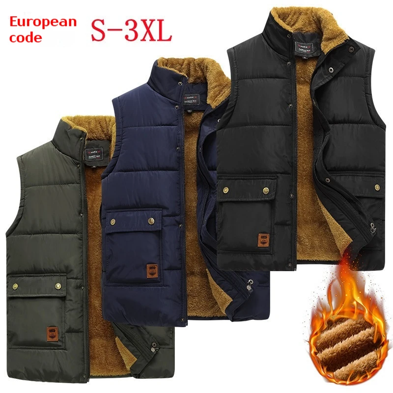 

Eur Winter Thick Men's Velvet Vest European and American Trendy Warm Winter Sleeveless Cotton Jacket Large Men's Work Vest