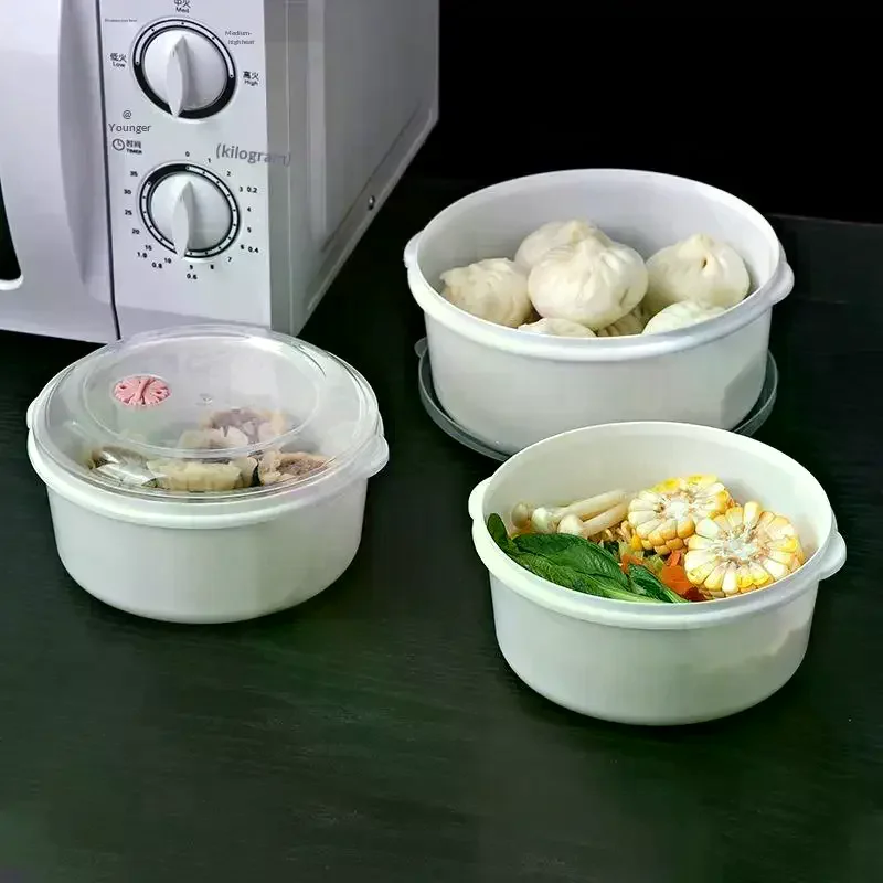 1/3Pcs Food Grade Kitchen Tool Microwave Oven Special Box Heated Soup Pot Rice Steamed Hot Steamed Buns Buns With Lid