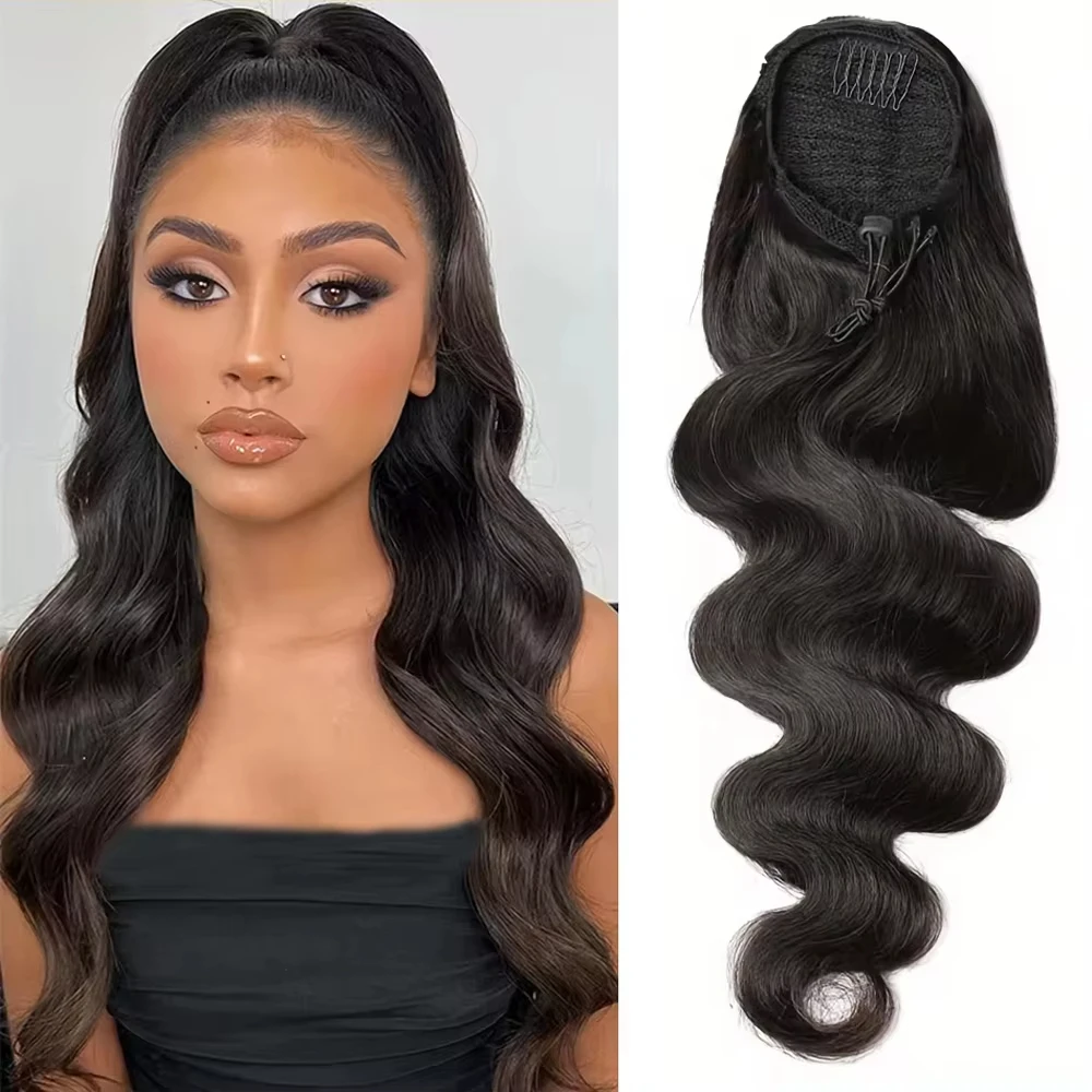 

Объемная волна, человеческие волосы, наращивание хвоста для женщин, натуральный черный зажим на шнурке, наращивание волос в хвост