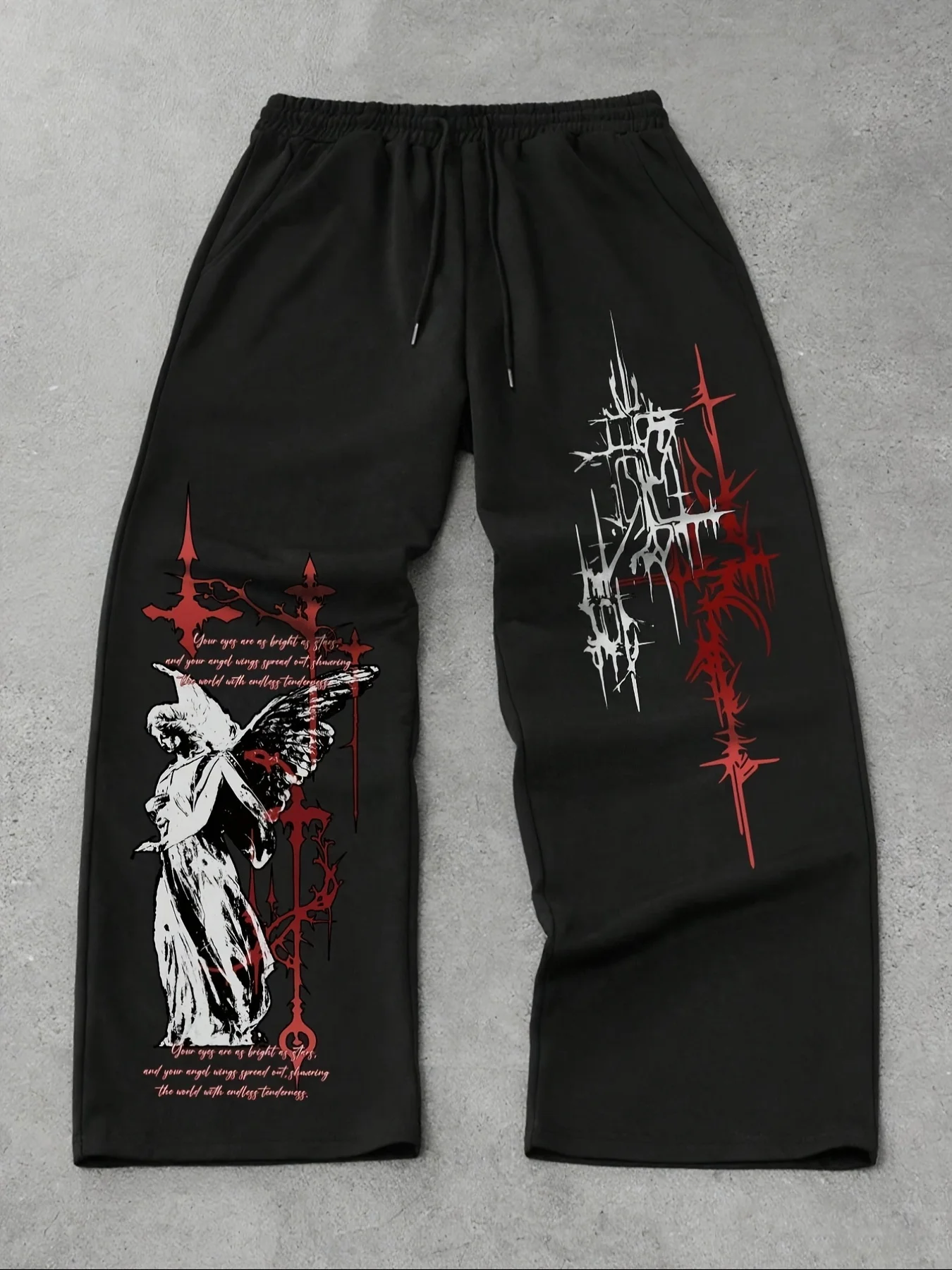 Men's Jogging Pants, Wing Angel&cross Pattern Printed Sweatpants, Street Hip-hop, Elastic Waistband, Comfortable Pants