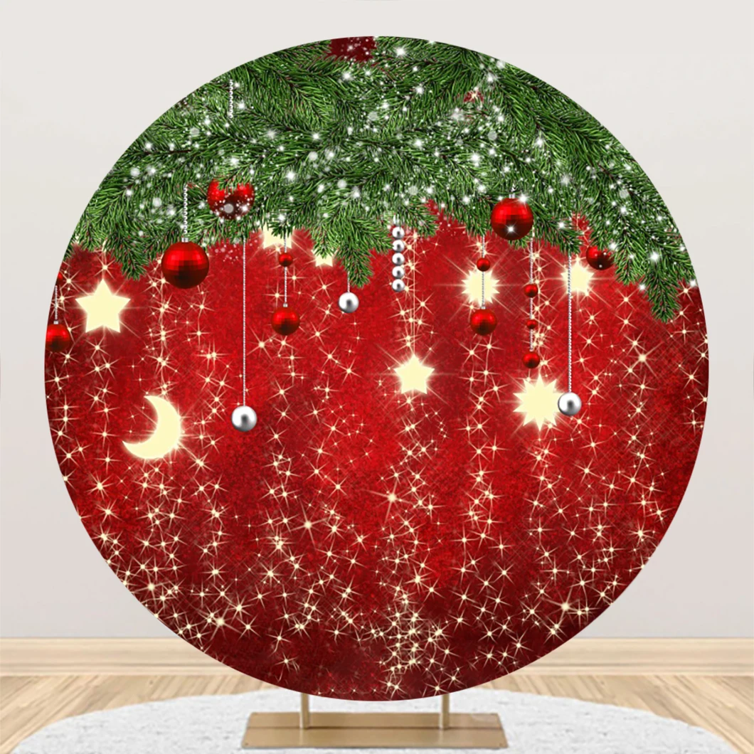 Laeacco Red Christmas Round Backdrop Dream Light Bokeh Snowflake Xmas Ball Kids Birthday Girls Portrait Photography Background