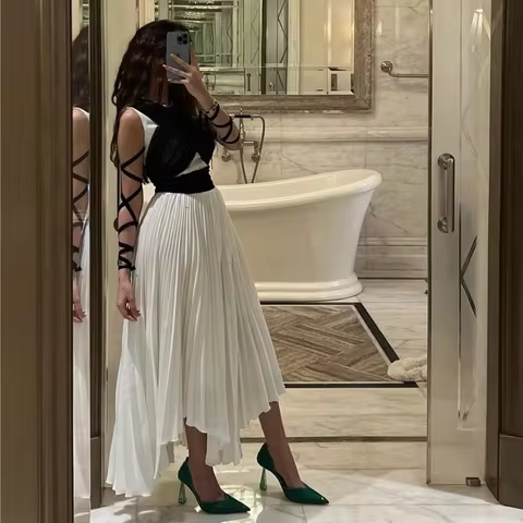 Black Astmmetrical Prom Dresses Summer Homecoming Party Gowns Pleats A Line Bridesmaid Formal Occasion Evening Dress