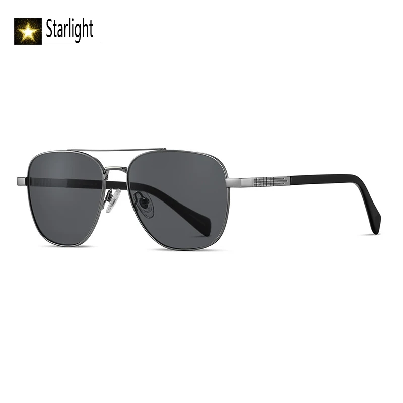 高精細強化ガラスレンズチタンフレームサングラス男性パイロット反射防止運転メガネ男性-uv400-屋外-140-ミリメートル
