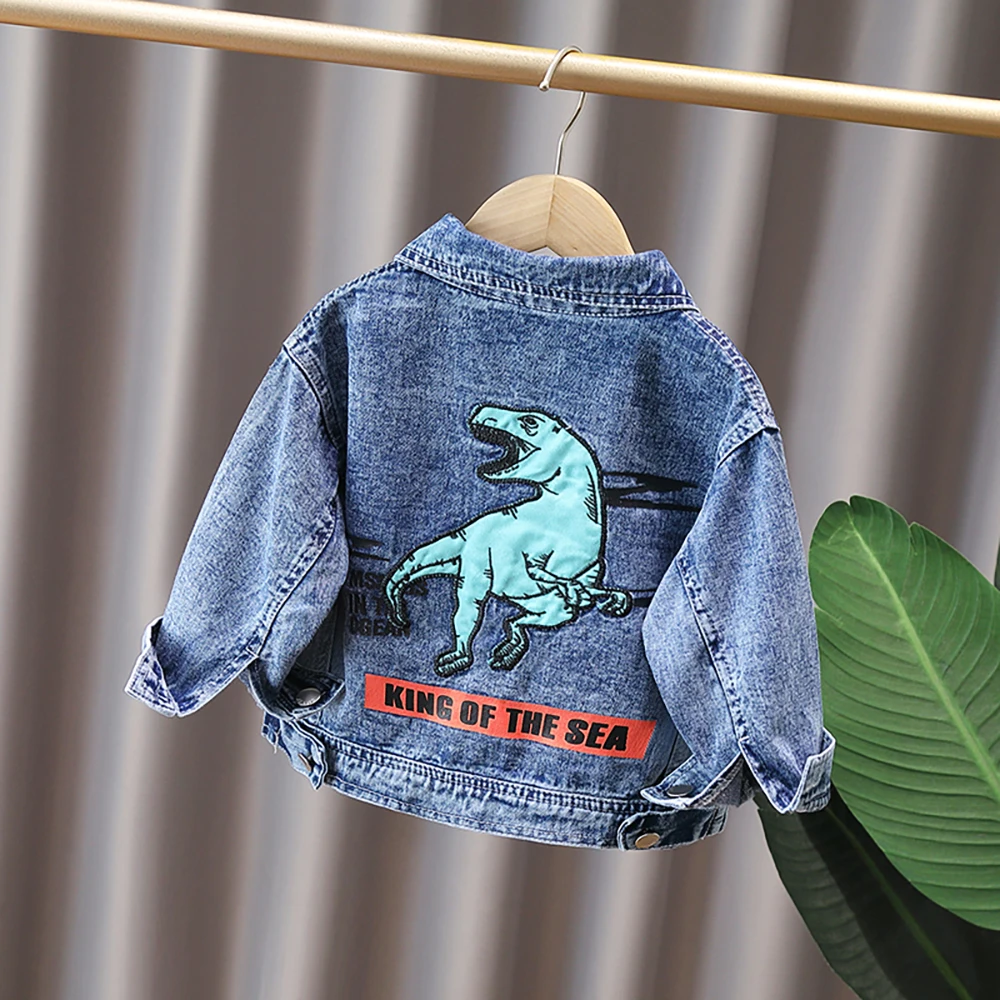 2-8Years Old Boys Denim Jackets Spring Autumn Kids Casual Loose Jean Coat Cartoon Embroidery Long Sleeve Jacket Children Clothes