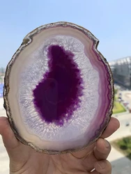 Purple Agate Plate Geoid Crystal Mineral Agate Slice Coasters
