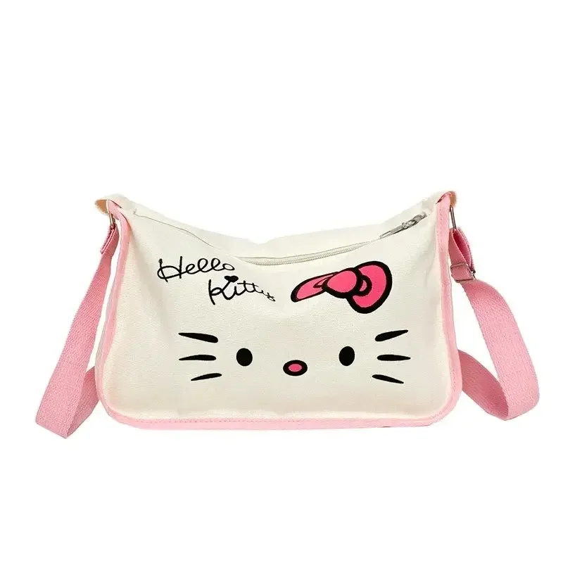 

Sanrio Canvas Shoulder Bag for Women Girl Hello Kitty Crossbody Bag Handbag Luxury Designer Purses with Zipper Mini Size