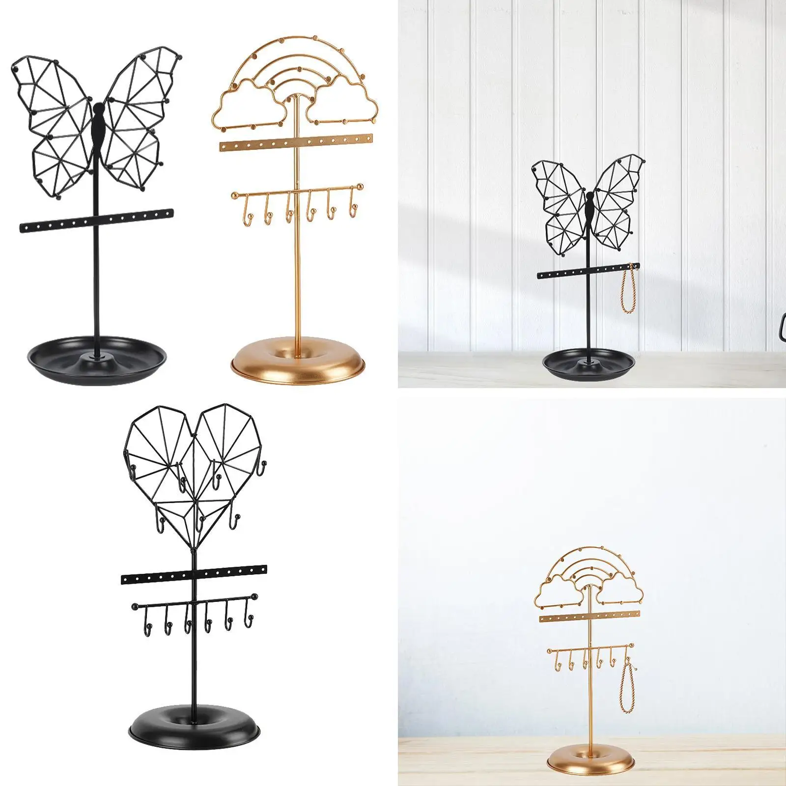 

Jewelry Organizer Stand Desktop Metal Elegant Necklaces Holder Jewelry Display Rack for Bangle Earrings Bracelets Rings Showcase