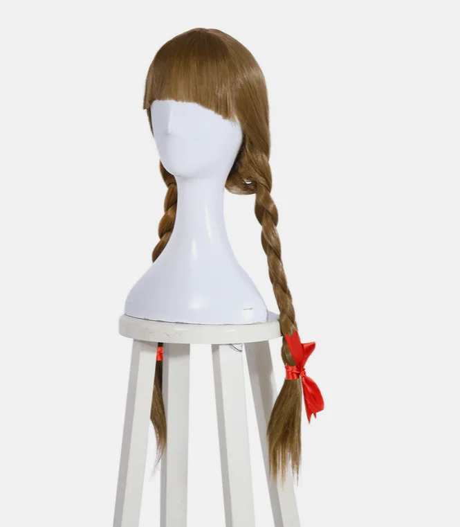 Halloween The Conjuring Annabelle Bangs Trenza Colas de caballo Peluca de cosplay rubia ceniza