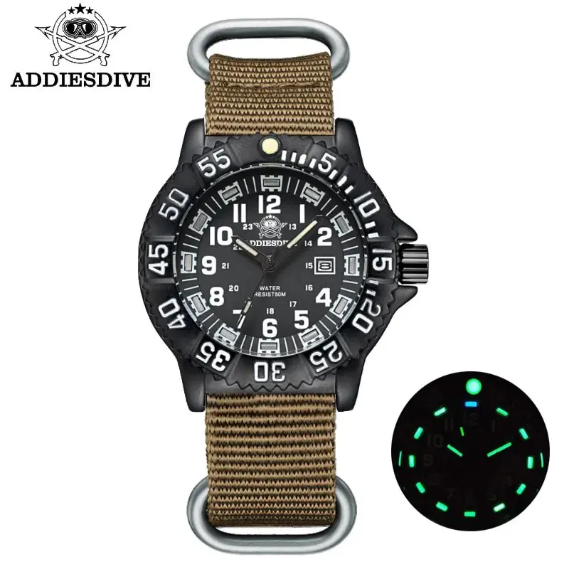 Addiesdive Mode Herren Analog uhr 50m wasserdichte Leucht rohr Nylon Sport Männer Militär Armbanduhren Quarzuhr für Herren 4