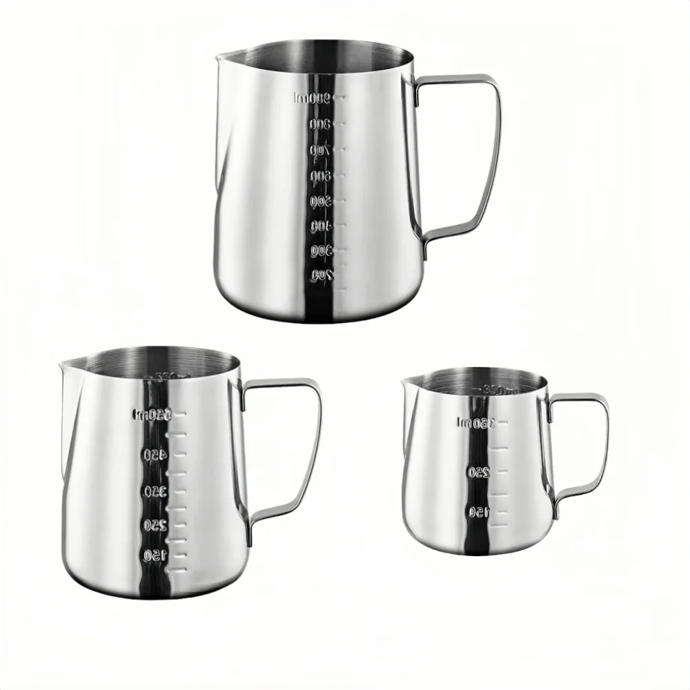 1PC Edelstahl Latte Art Tasse mit Skala Mehrere Größen Zuhause Gewerbliche Nutzung Milchaufschäumer Konisches Ende Espressomaschine Zugang
