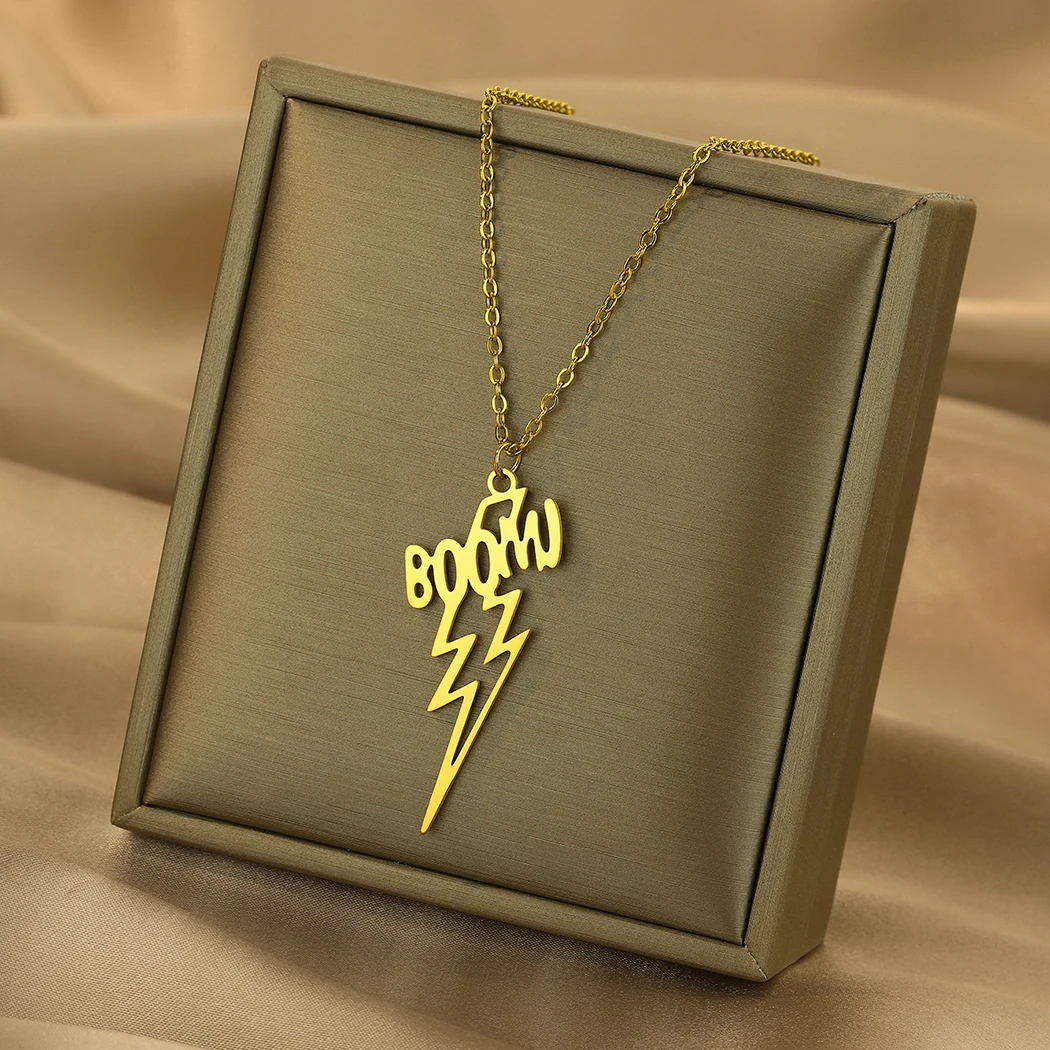 CHENGXUN Stainless Steel Lightning Pendant Boom Necklace Simple Jewelry Birthday Party Gifts for Men and Women